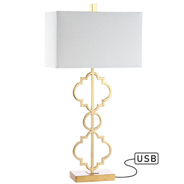Selina 32" Iron Ogee Trellis Modern LED USB Table Lamp - JONATHAN Y